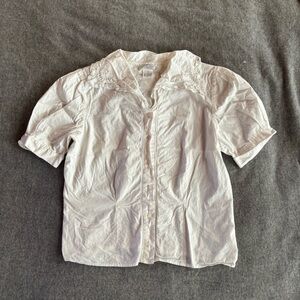 Classic White Lace-Collar Button-Front Women's Top